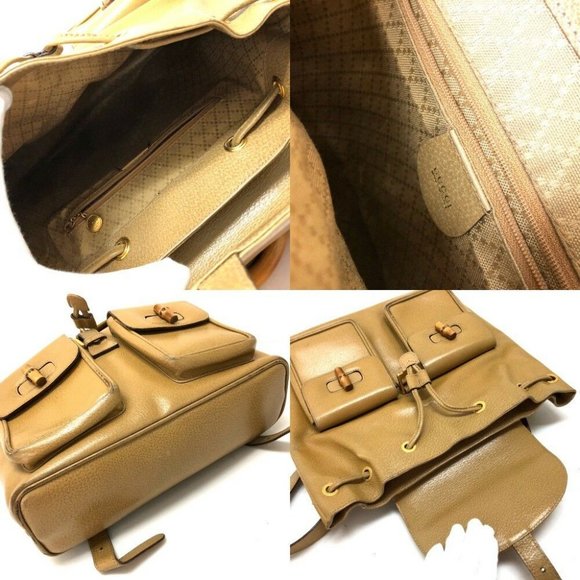 GUCCI Bamboo Leather Backpack Bag Beige - Picture 8 of 11